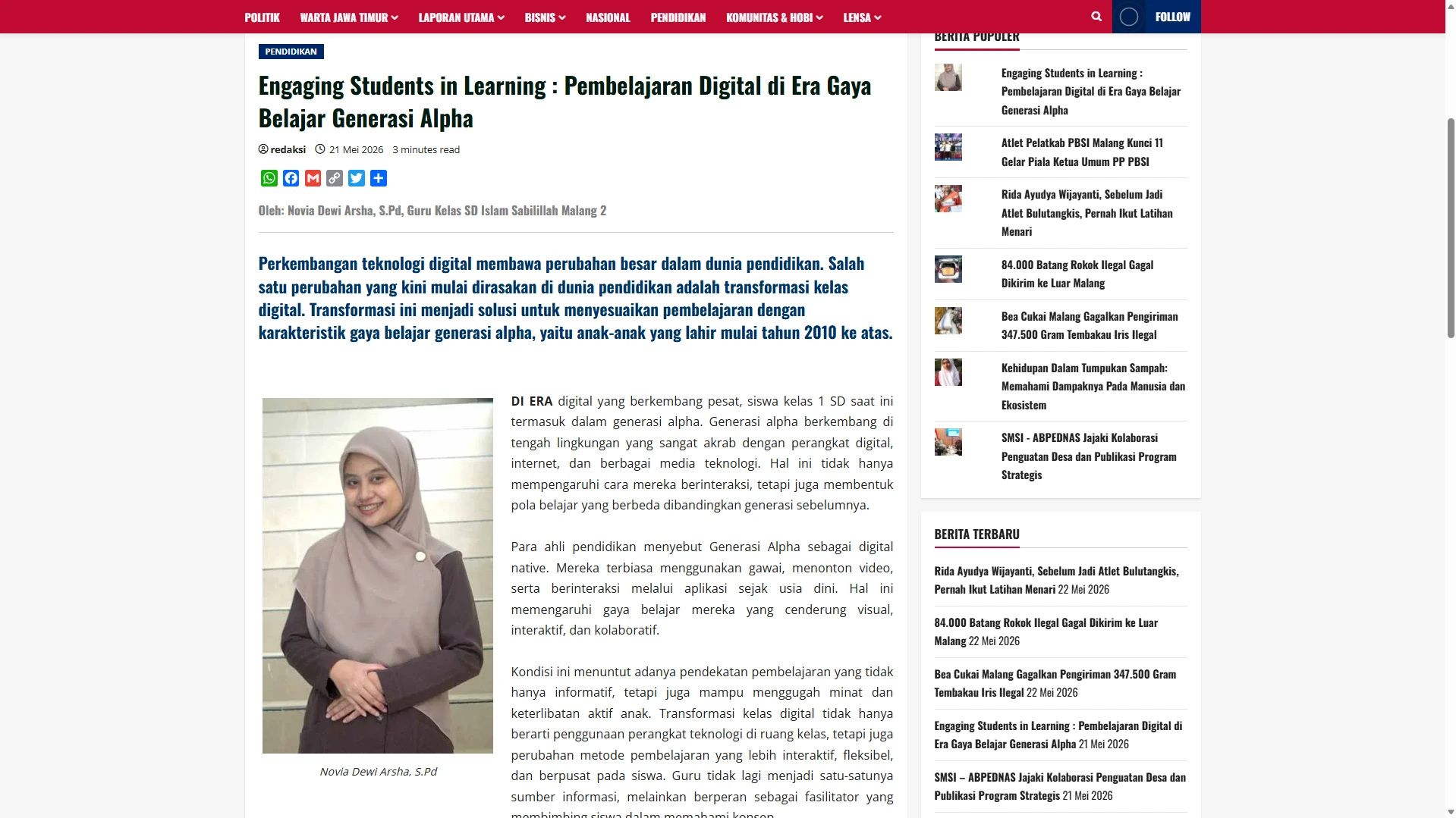 Tulisan inspirasi: Engaging Students in Learning : Pembelajaran Digital di Era Gaya Belajar Generasi Alpha